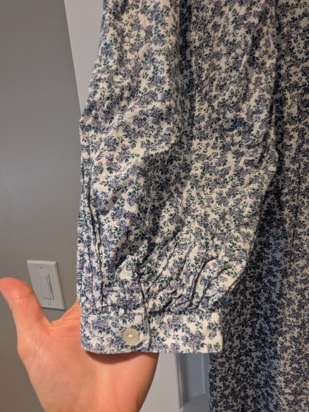 Cottagecore Prairie Ditsy Floral Midi Dress Tiered Ruffle Long Sleeves Pockets S - Picture 12 of 15